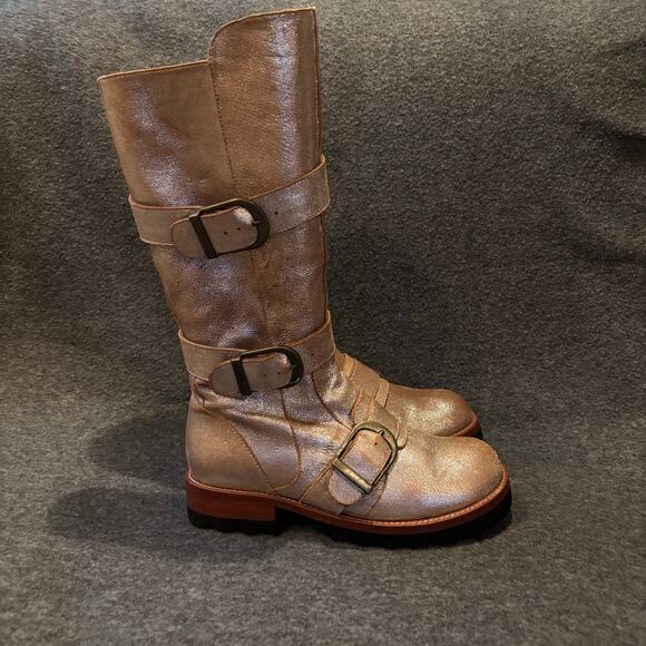 Jim Barnier Free People hand crafted metallic lug sole Engineer boots - Picture 2 of 7